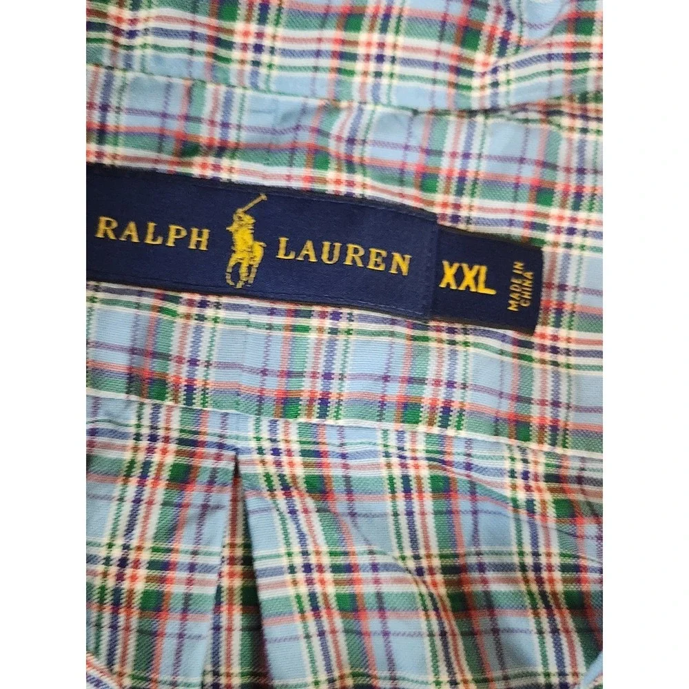 Polo Ralph Lauren Mens XXL Button Down Shirt Blue Green Red Long Sleeve Pony